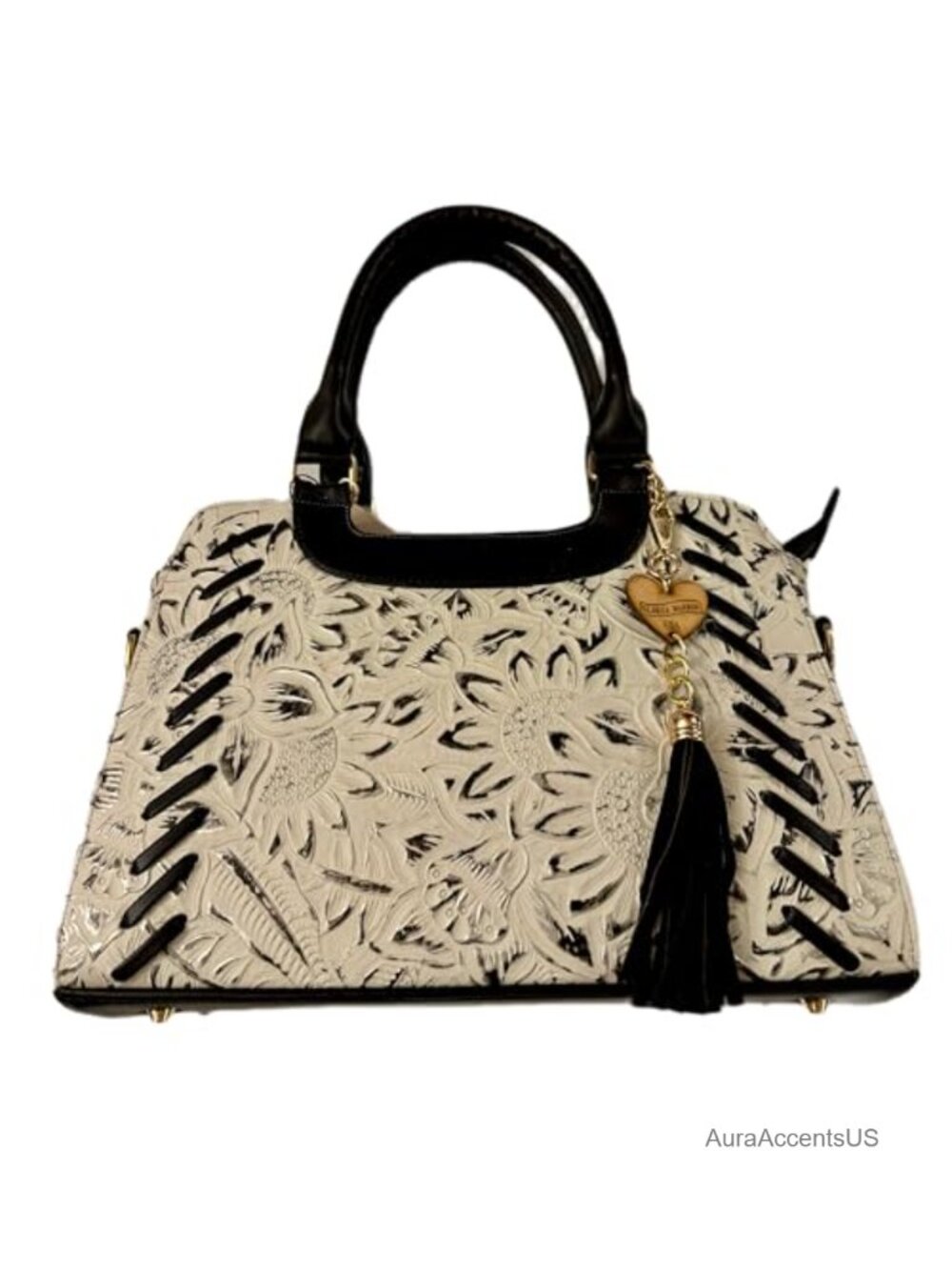 Handcrafted Tooled Leather Satchel Embossed Sunflower Crossbody Purse